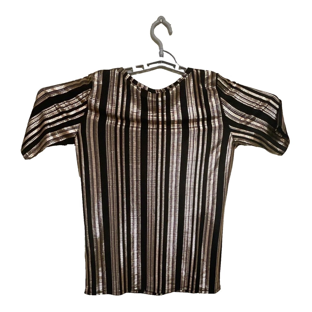 Lularoe Gigi Shirt Black Gold Elegant Major Unicorn Medium Striped‎